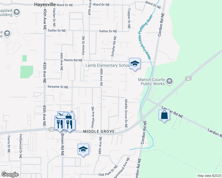 map of restaurants, bars, coffee shops, grocery stores, and more near 4852 Chameleon Court Northeast in Salem