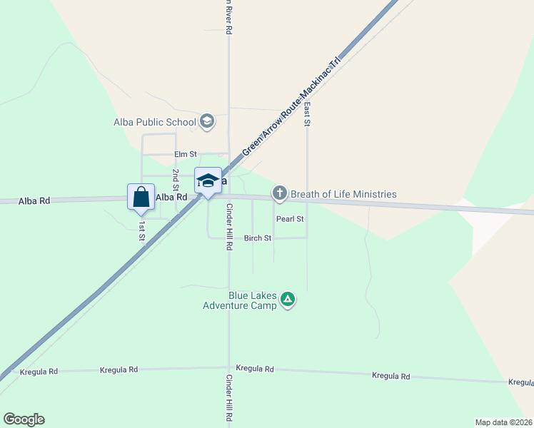 map of restaurants, bars, coffee shops, grocery stores, and more near 6112 Alba Highway in Antrim