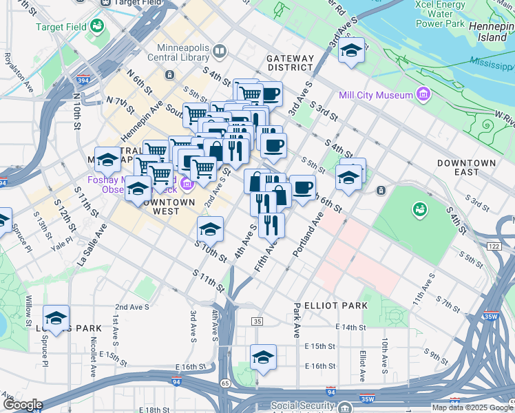 map of restaurants, bars, coffee shops, grocery stores, and more near 333 South 7th Street in Minneapolis