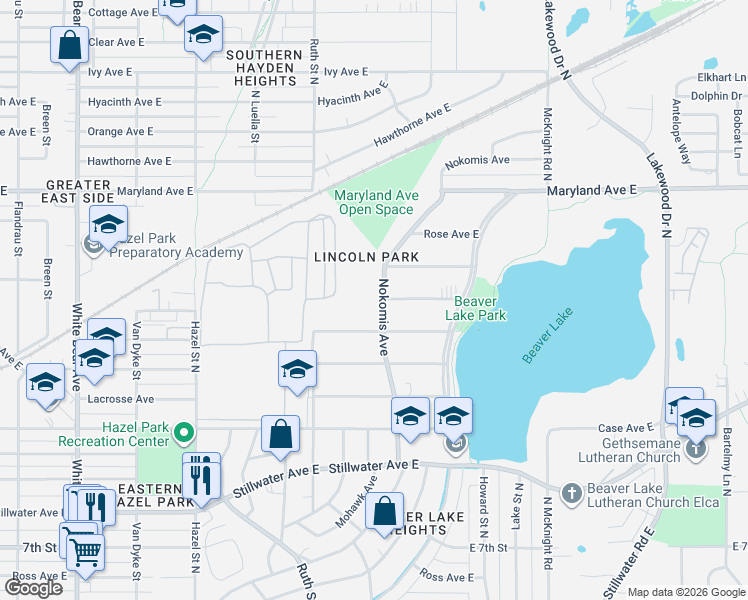 map of restaurants, bars, coffee shops, grocery stores, and more near 2330 Nokomis Avenue in Saint Paul
