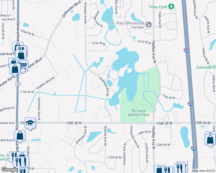 map of restaurants, bars, coffee shops, grocery stores, and more near 1713 Granada Avenue North in Saint Paul
