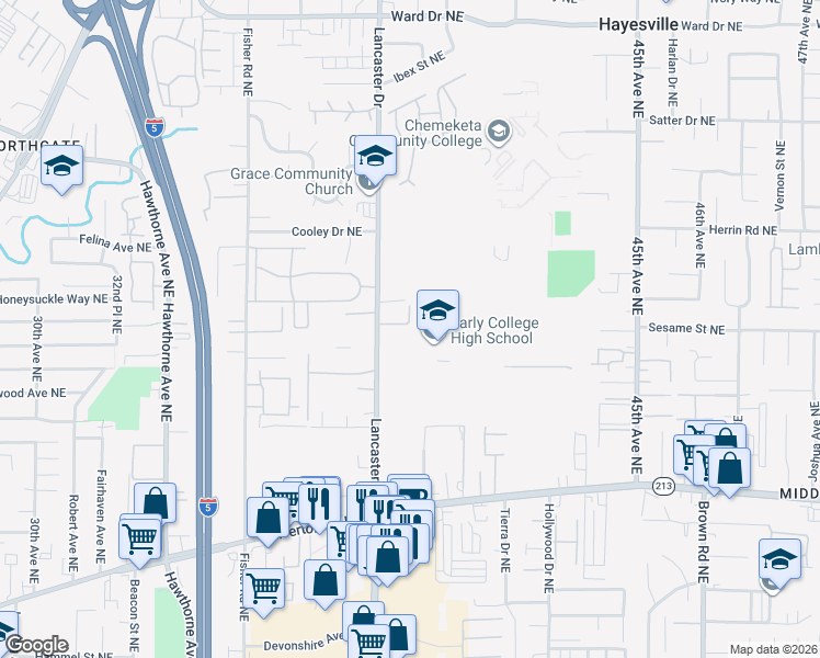 map of restaurants, bars, coffee shops, grocery stores, and more near 4062 Aden Place Northeast in Salem