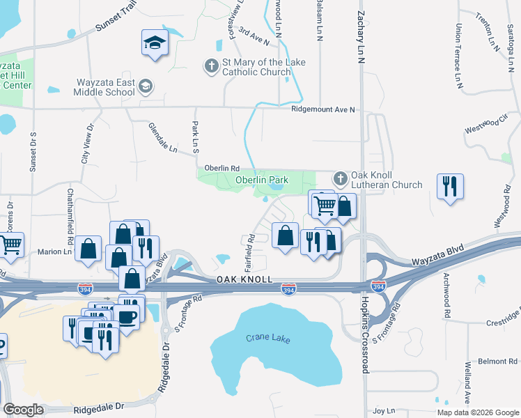 map of restaurants, bars, coffee shops, grocery stores, and more near 11472 Fairfield Road in Hopkins