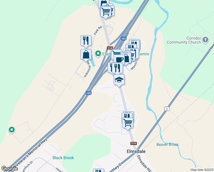 map of restaurants, bars, coffee shops, grocery stores, and more near 8 Brook Court in Elmsdale