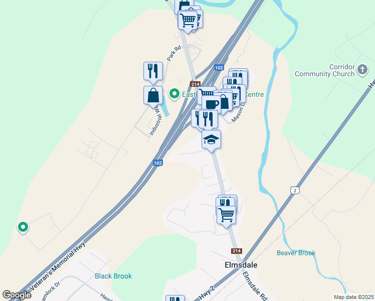 map of restaurants, bars, coffee shops, grocery stores, and more near 8 Brook Court in Elmsdale