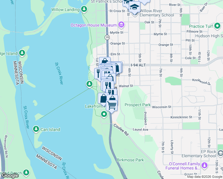 map of restaurants, bars, coffee shops, grocery stores, and more near 422 2nd St in Hudson