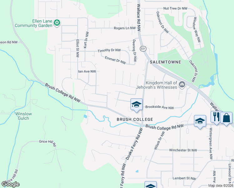 map of restaurants, bars, coffee shops, grocery stores, and more near 2324 Banyonwood Avenue Northwest in Salem