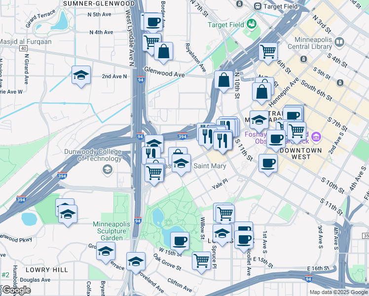 map of restaurants, bars, coffee shops, grocery stores, and more near 1254 Hennepin Avenue in Minneapolis