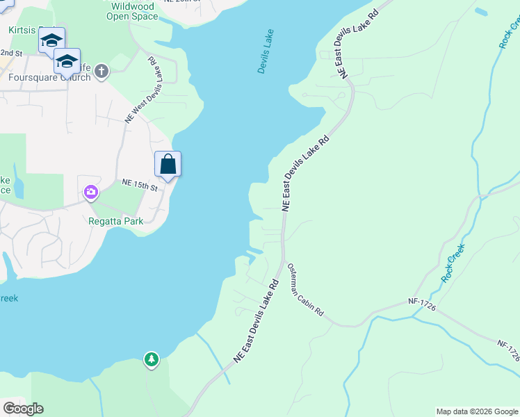 map of restaurants, bars, coffee shops, grocery stores, and more near 1381 Northeast East Devils Lake Road in Otis
