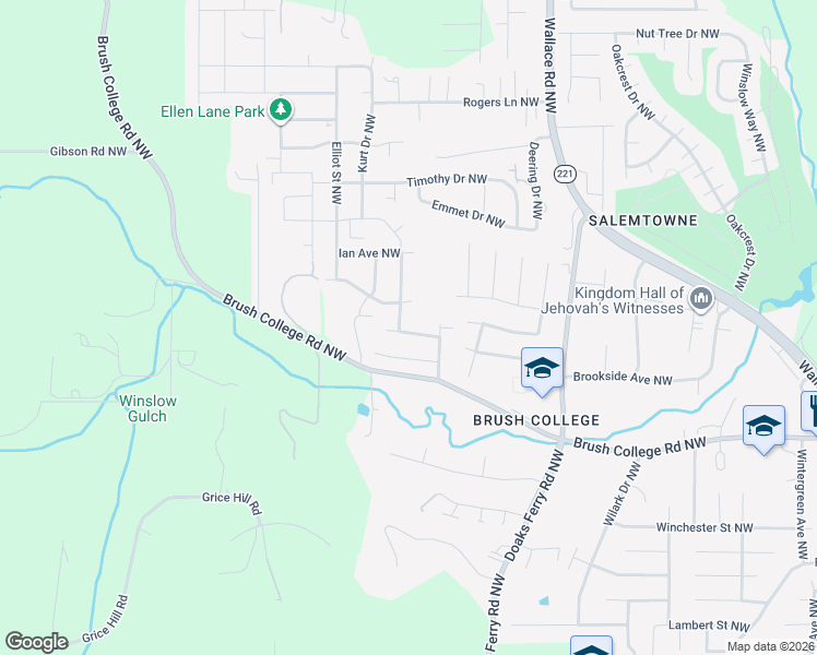 map of restaurants, bars, coffee shops, grocery stores, and more near 2585 Brush College Road Northwest in Salem