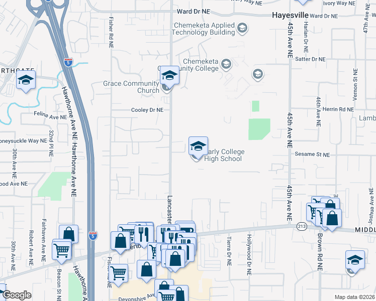 map of restaurants, bars, coffee shops, grocery stores, and more near 4062 Aden Place Northeast in Salem