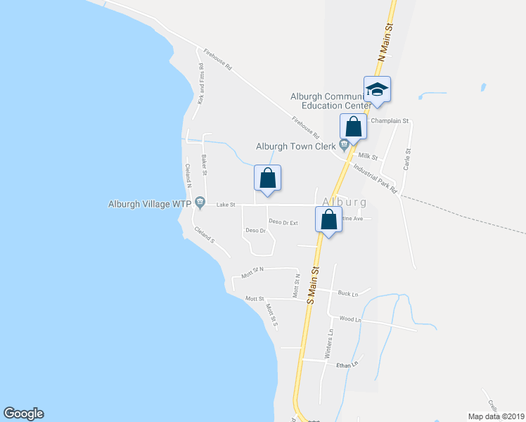 map of restaurants, bars, coffee shops, grocery stores, and more near 19 Lake Street in Alburgh