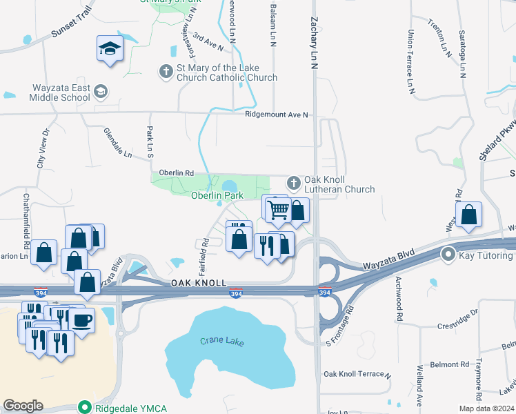 map of restaurants, bars, coffee shops, grocery stores, and more near 11367 Fairfield Road in Hopkins