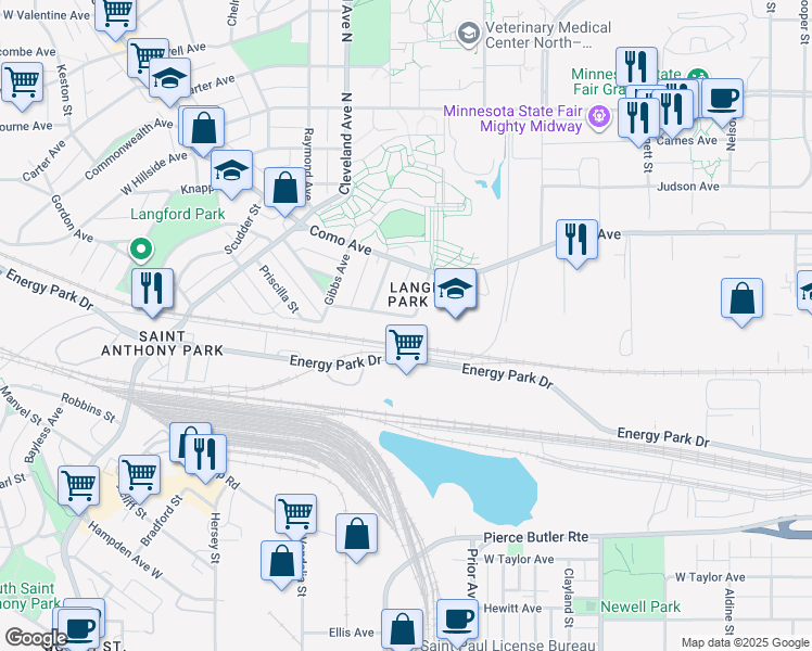 map of restaurants, bars, coffee shops, grocery stores, and more near 1988 Brewster Street in Saint Paul