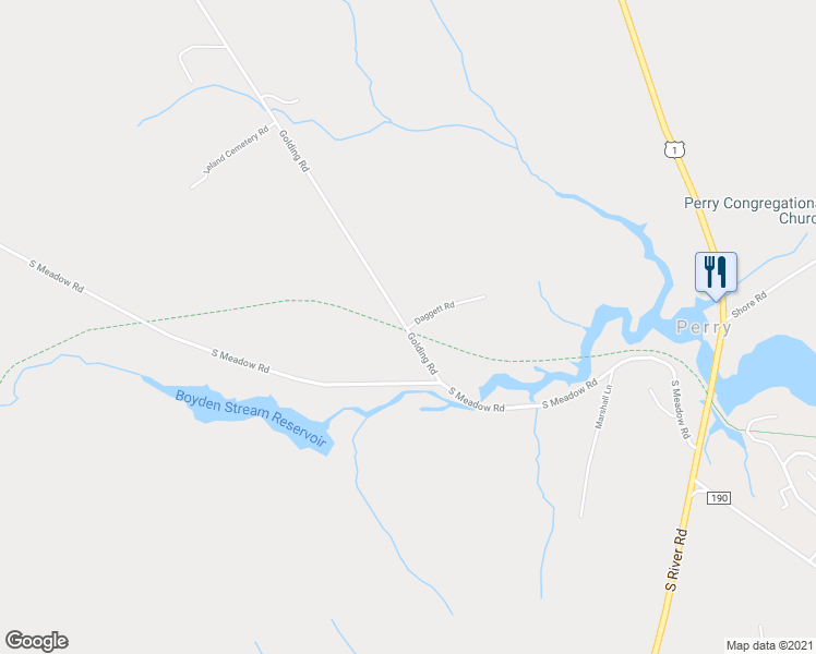 map of restaurants, bars, coffee shops, grocery stores, and more near 6 Daggett Road in Perry