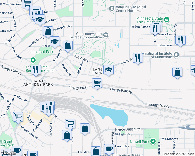 map of restaurants, bars, coffee shops, grocery stores, and more near 1988 Brewster Street in Saint Paul