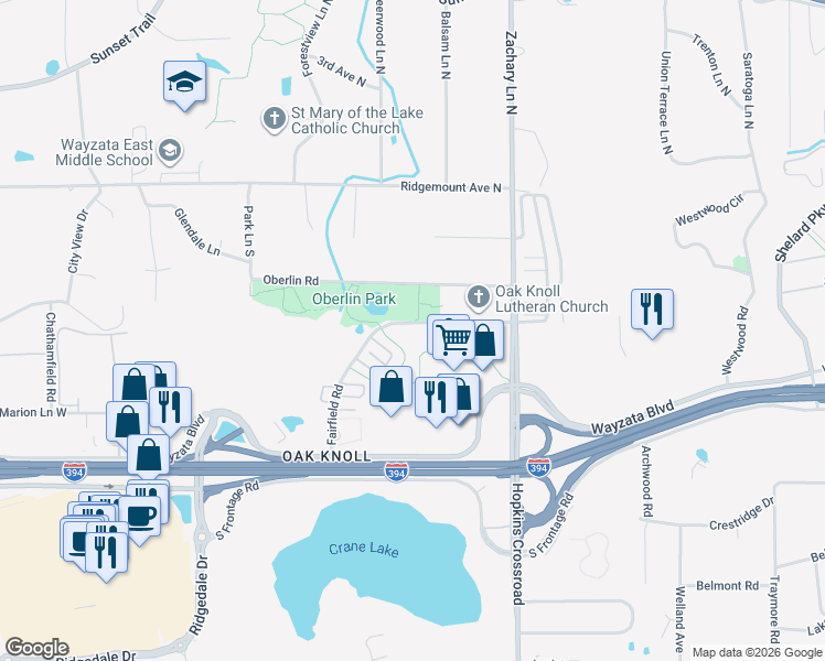 map of restaurants, bars, coffee shops, grocery stores, and more near 11367 Fairfield Road in Minnetonka