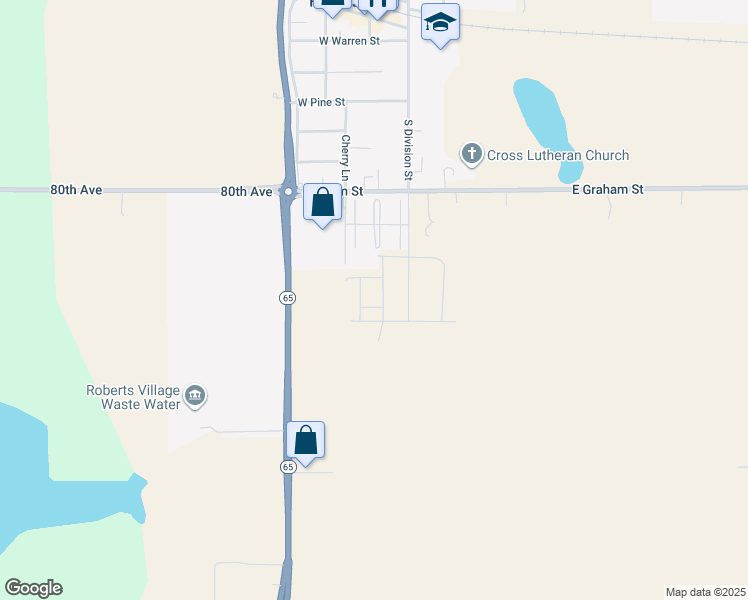 map of restaurants, bars, coffee shops, grocery stores, and more near 204 Probert Street in Roberts