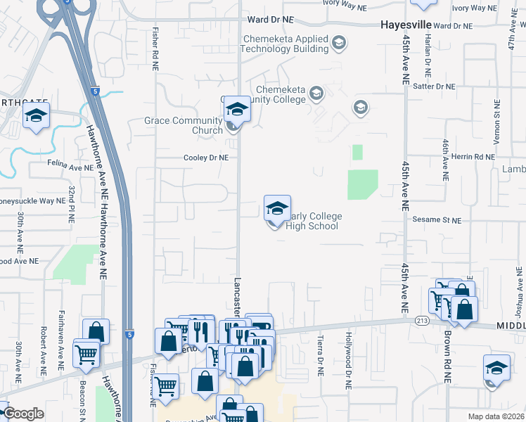 map of restaurants, bars, coffee shops, grocery stores, and more near 4062 Aden Place Northeast in Salem