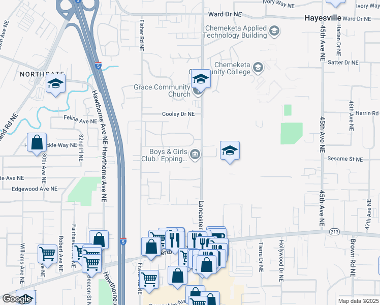 map of restaurants, bars, coffee shops, grocery stores, and more near 3811-3865 Lancaster Drive Northeast in Salem