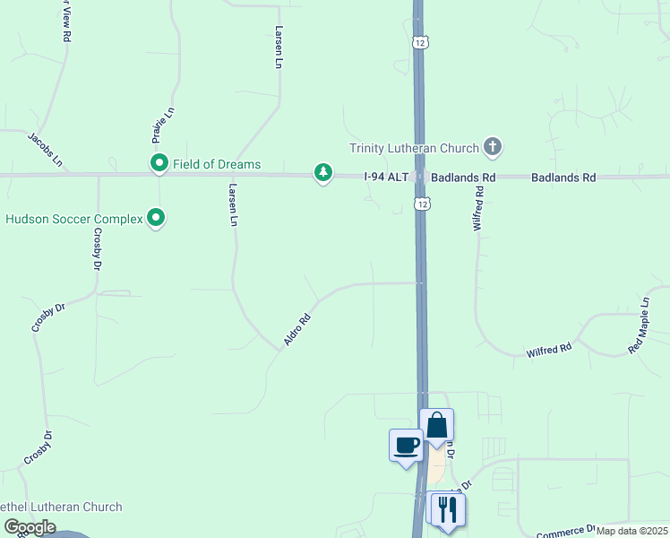 map of restaurants, bars, coffee shops, grocery stores, and more near 780 Aldro Road in Hudson