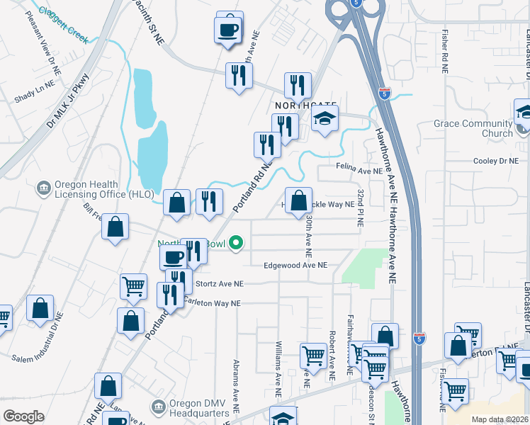 map of restaurants, bars, coffee shops, grocery stores, and more near 3811 24th Place Northeast in Salem