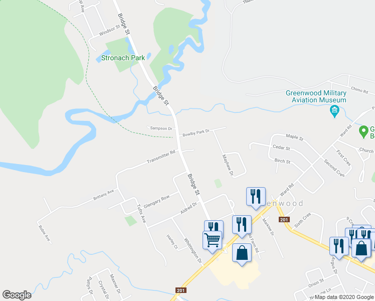 map of restaurants, bars, coffee shops, grocery stores, and more near Faculty Drive in Kingston