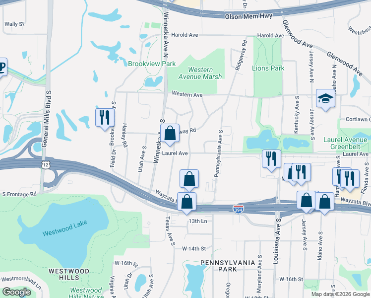 map of restaurants, bars, coffee shops, grocery stores, and more near 675 Rhode Island Avenue South in Minneapolis