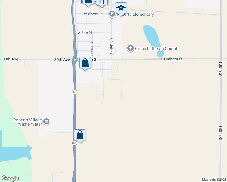 map of restaurants, bars, coffee shops, grocery stores, and more near 620 South Division Street in Roberts