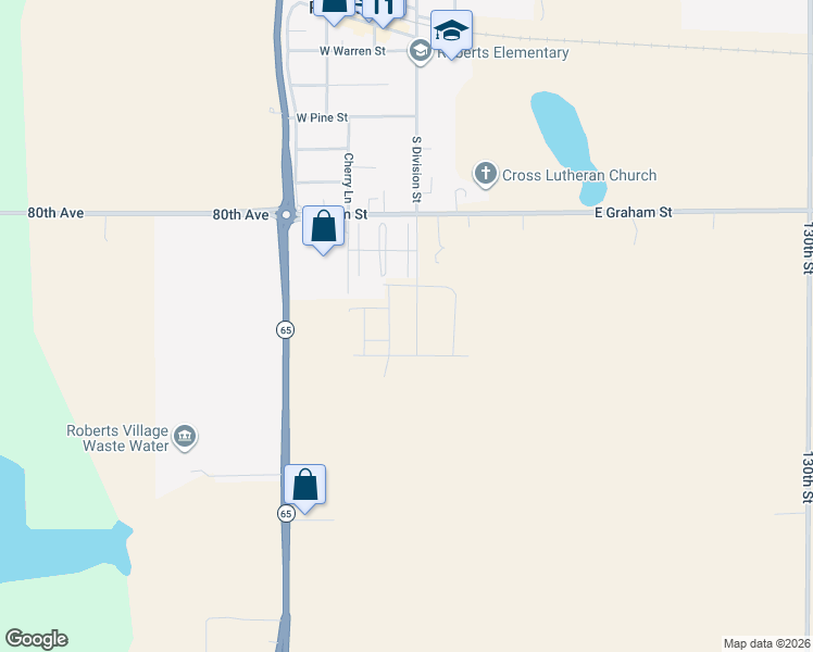 map of restaurants, bars, coffee shops, grocery stores, and more near 620 South Division Street in Roberts