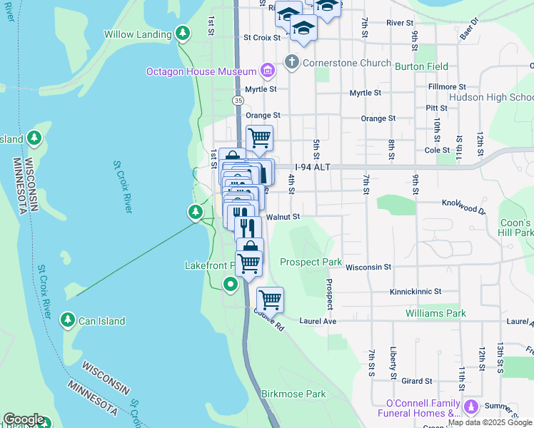 map of restaurants, bars, coffee shops, grocery stores, and more near in Hudson