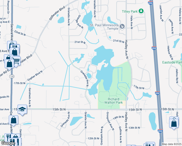 map of restaurants, bars, coffee shops, grocery stores, and more near 1713 Granada Avenue North in Saint Paul