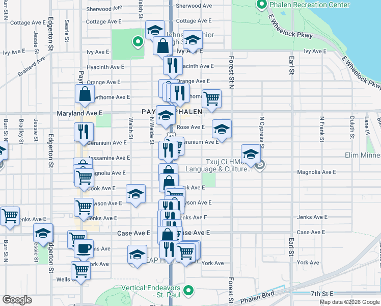 map of restaurants, bars, coffee shops, grocery stores, and more near 852 Jessamine Avenue East in Saint Paul