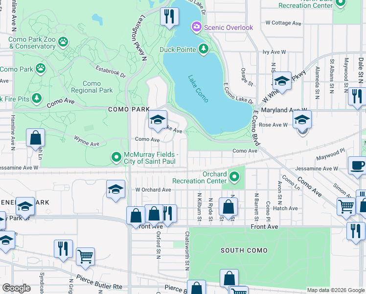 map of restaurants, bars, coffee shops, grocery stores, and more near 1100 Argyle Street in Saint Paul