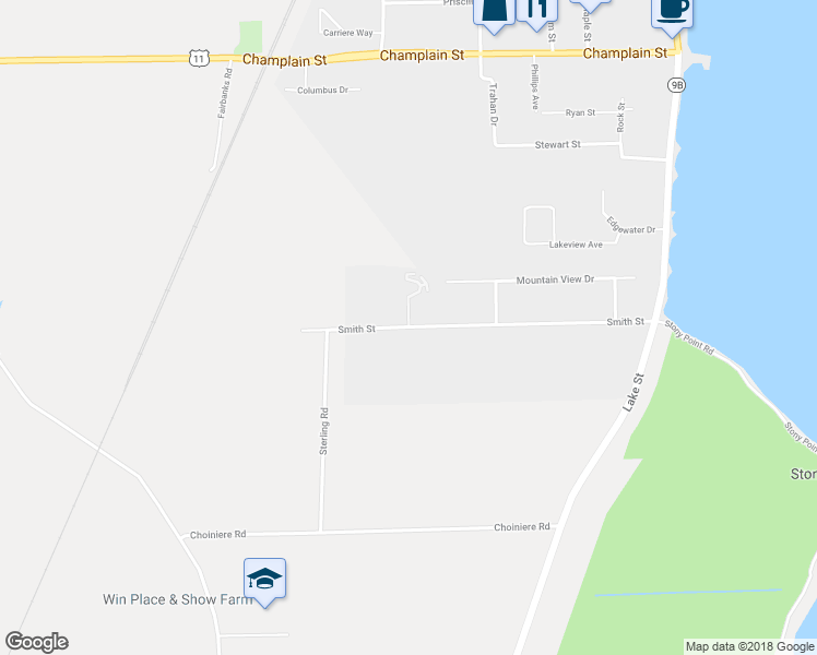 map of restaurants, bars, coffee shops, grocery stores, and more near 29 Smith Street in Rouses Point