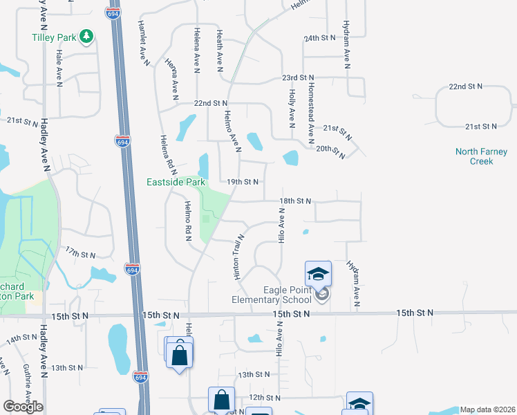 map of restaurants, bars, coffee shops, grocery stores, and more near 7612 Upper 17th Street North in Saint Paul