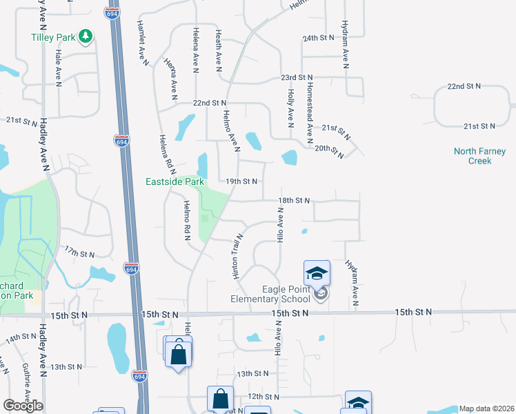 map of restaurants, bars, coffee shops, grocery stores, and more near 7612 Upper 17th Street North in Saint Paul