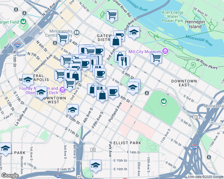 map of restaurants, bars, coffee shops, grocery stores, and more near 533 South 4th Avenue in Minneapolis