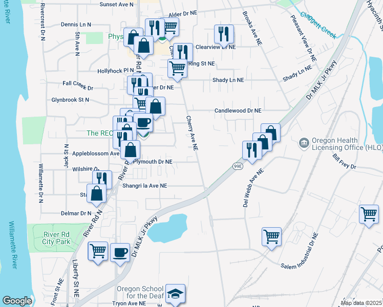 map of restaurants, bars, coffee shops, grocery stores, and more near 3415 Cherry Avenue Northeast in Keizer