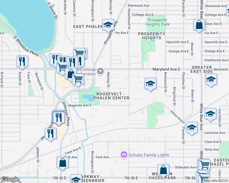 map of restaurants, bars, coffee shops, grocery stores, and more near 1154 Barclay Street in Saint Paul