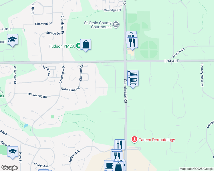 map of restaurants, bars, coffee shops, grocery stores, and more near 2577 Sofia Lane in Hudson