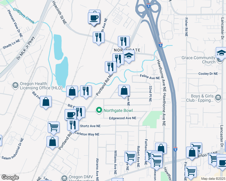 map of restaurants, bars, coffee shops, grocery stores, and more near 3980 Portland Road Northeast in Salem