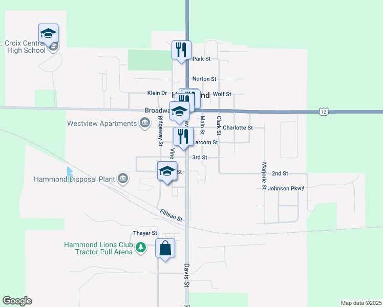 map of restaurants, bars, coffee shops, grocery stores, and more near 1010 Davis Street in Hammond