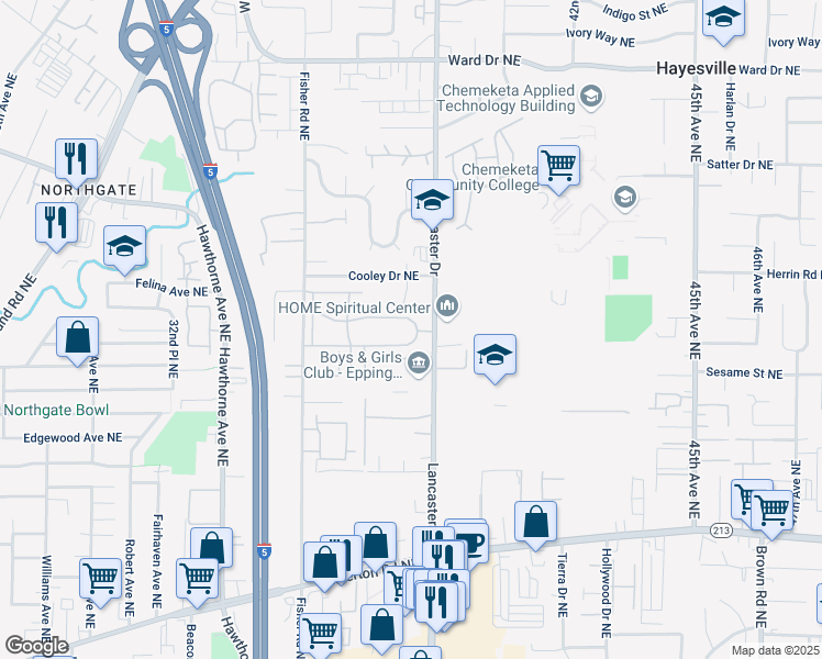 map of restaurants, bars, coffee shops, grocery stores, and more near 3912 Santiam Pass Way Northeast in Salem