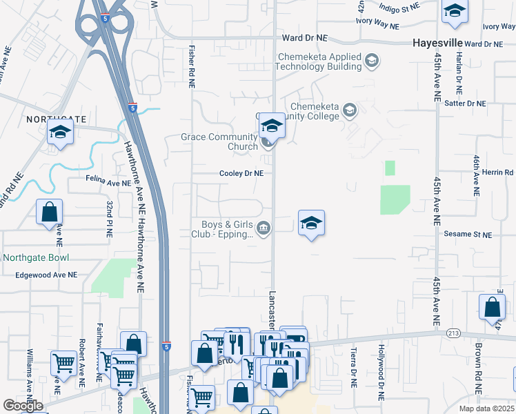 map of restaurants, bars, coffee shops, grocery stores, and more near 3900 Santiam Pass Way Northeast in Salem