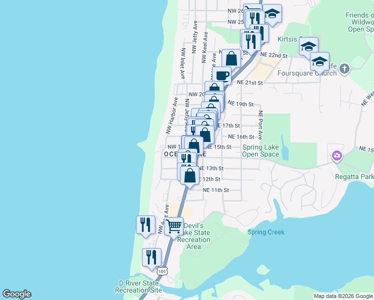 map of restaurants, bars, coffee shops, grocery stores, and more near in Lincoln City