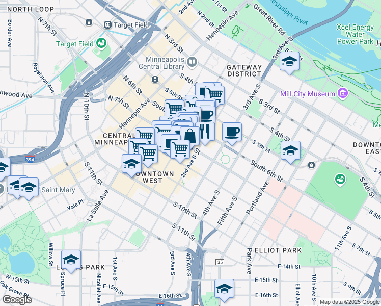 map of restaurants, bars, coffee shops, grocery stores, and more near 706 2nd Avenue South in Minneapolis