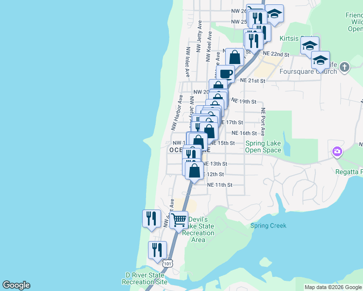 map of restaurants, bars, coffee shops, grocery stores, and more near in Lincoln City