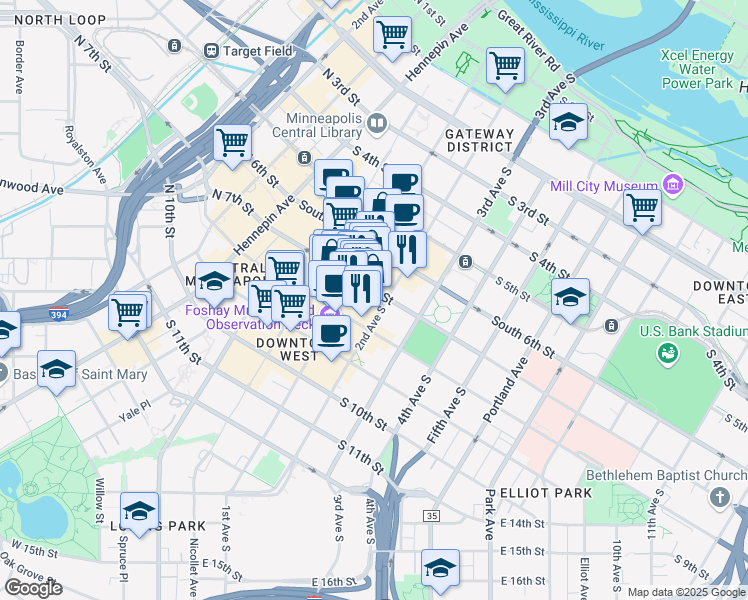 map of restaurants, bars, coffee shops, grocery stores, and more near 706 2nd Avenue South in Minneapolis