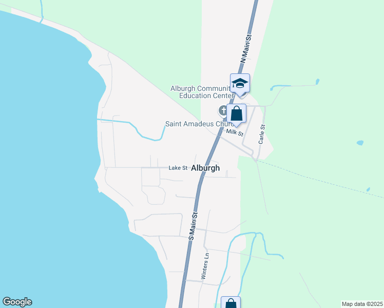 map of restaurants, bars, coffee shops, grocery stores, and more near 6 Lake Street in Alburgh